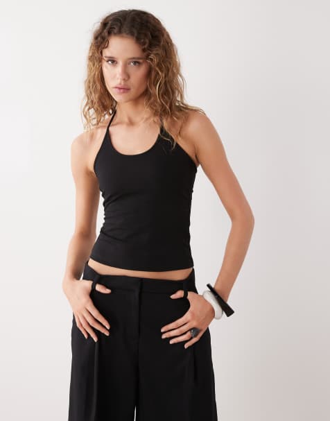 Top negro sin mangas con cuello halter ancho de Weekday - view 1
