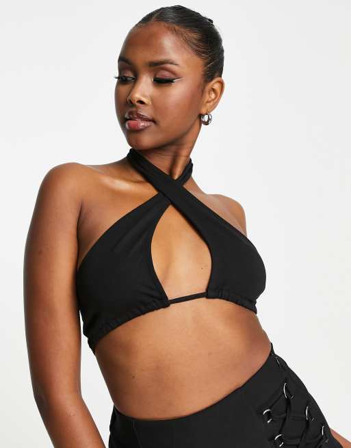 Top negro sin mangas con cuello cruzado de ASOS DESIGN ASOS