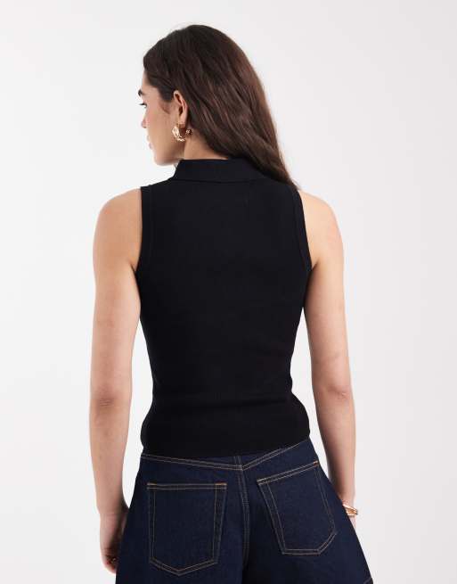 Top negro sin mangas con cuello tipo polo de New Look, 3 de 4