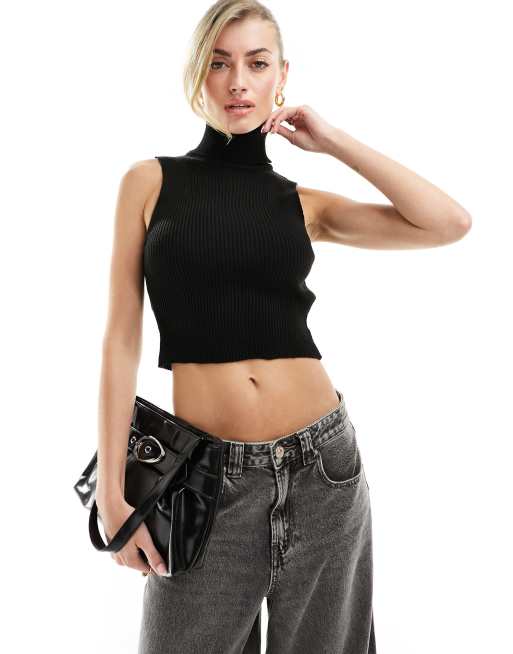 Top negro sin mangas con cuello vuelto de Missy Empire
