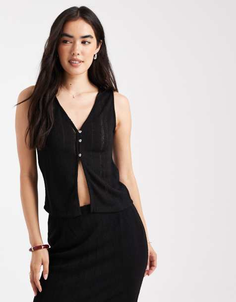 Top negro sin mangas con detalle a rayas de punto de Vero Moda (parte de un conjunto) - view 1