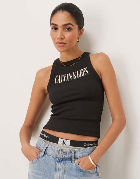 Top negro sin mangas con logo de texto de canalé de Calvin Klein Jeans - view 1