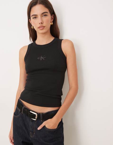 Top negro sin mangas con monograma de canalé de Calvin Klein Jeans - view 1