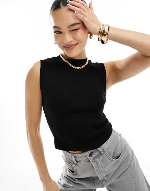Top negro sin mangas de canalé Jean Grazer de River Island