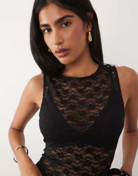 Top negro sin mangas de encaje de ASOS DESIGN - view 1