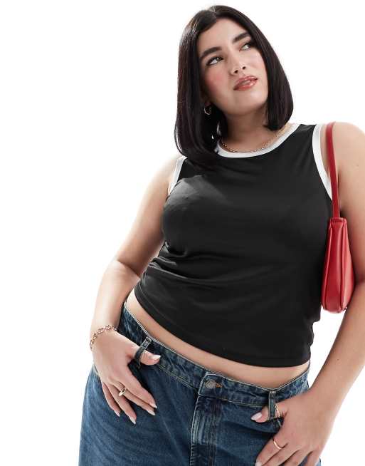 Top negro sin mangas deportivo con ribetes en contraste de Vero Moda Curve