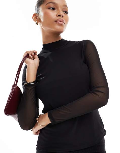 Top negro traslúcido con cuello alto de ONLY - view 1