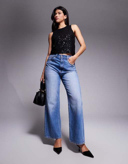 Top negro traslúcido sin mangas de malla con lentejuelas de ASOS DESIGN, 2 de 4