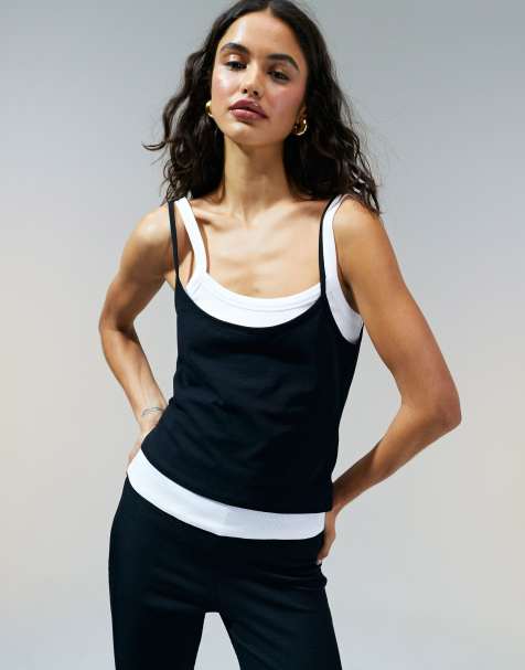 Top negro y blanco de tirantes con diseño de dos capas de ASOS DESIGN - view 1