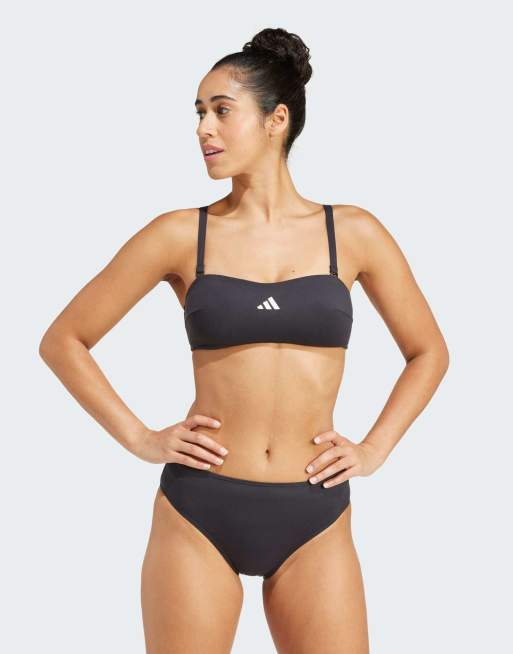 Top negro y blanco estilo palabra de honor con relleno Iconisea de adidas Performance