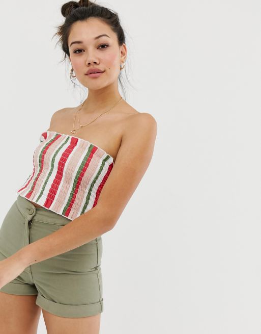Top palabra de honor con diseño fruncido a rayas verticales de ASOS DESIGN