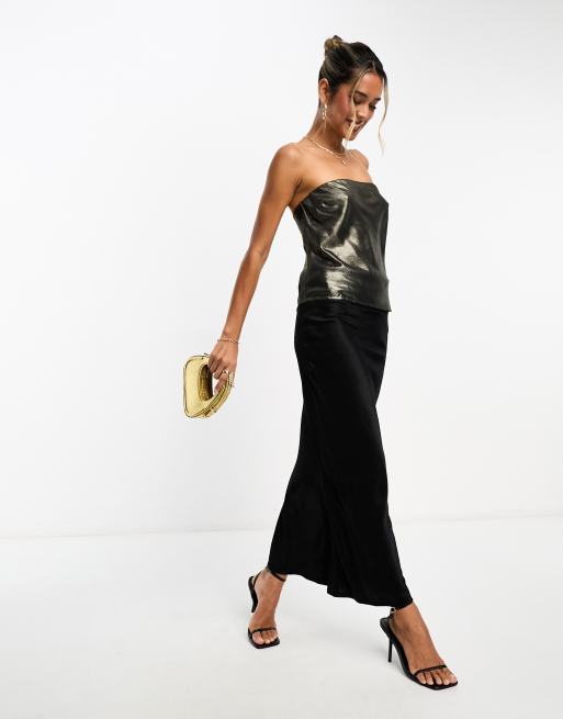 Top palabra de honor dorado metalizado de satén de ASOS DESIGN, 3 de 4