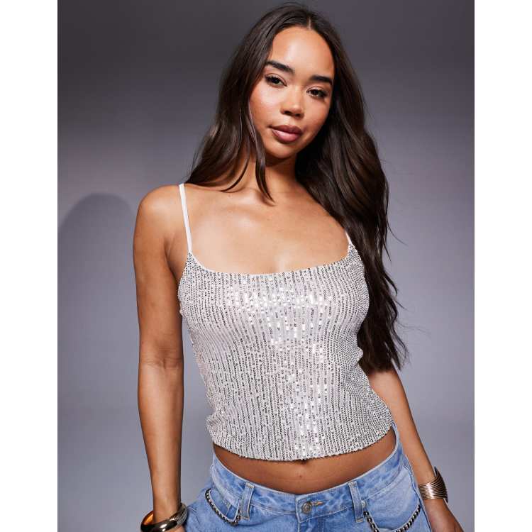 Top plateado de tirantes de lentejuelas de ASOS DESIGN ASOS