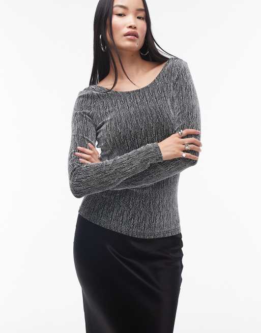 Top plateado efecto purpurina de manga larga de Selected Femme