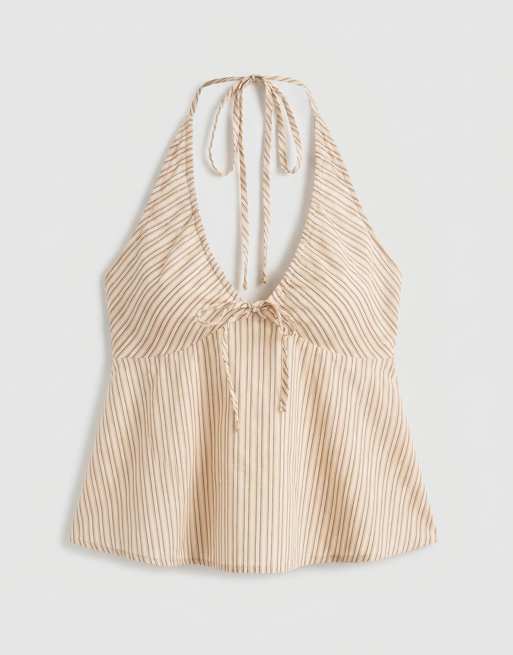 Top playero beis a rayas con cuello halter fruncido de COLLUSION (parte de un conjunto), 5 de 8