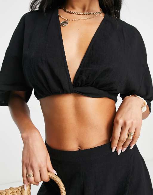 Top playero negro con parte delantera retorcida y acabado rugoso de ASOS DESIGN, 3 de 4