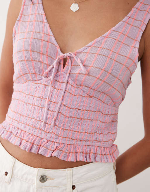 Top playero rosa a cuadros vichy fruncido de Ripcurl, 3 de 4