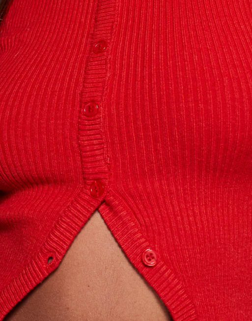 Top rojo abotonado de punto acanalado de Princess Polly, 3 de 4