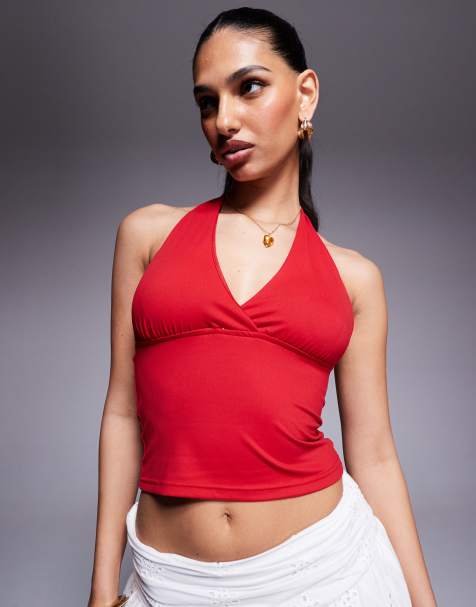 Top rojo ceñido con cuello halter de Princess Polly - view 1