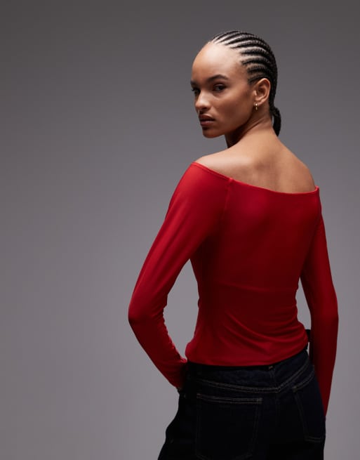 Top rojo ceñido con escote Bardot subido premium de ASOS DESIGN, 4 de 4