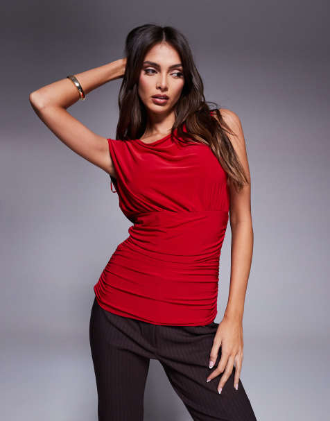 Top rojo ceñido y fruncido sin mangas con diseño moldeado doble de Fashionkilla - view 1