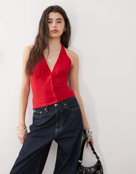 Top rojo con cuello halter y botones de COLLUSION - view 1
