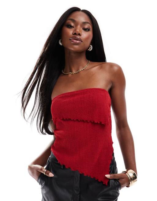 Top rojo con escote palabra de honor plegado de tejido texturizado de ASOS DESIGN