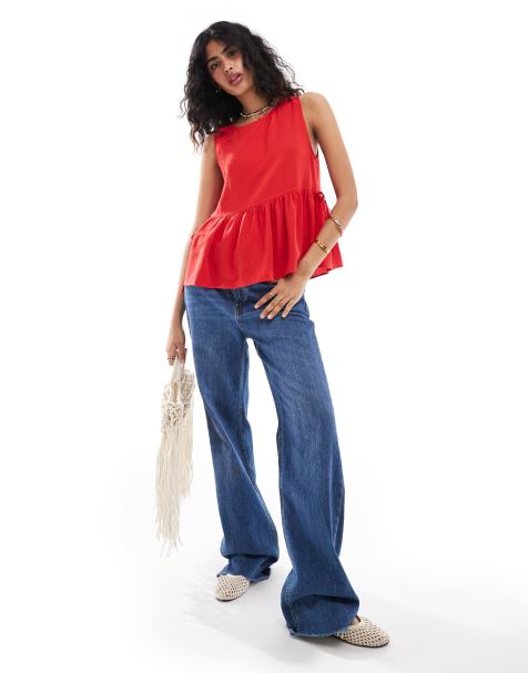 Top rojo con lazadas laterales de ASOS DESIGN - view 1