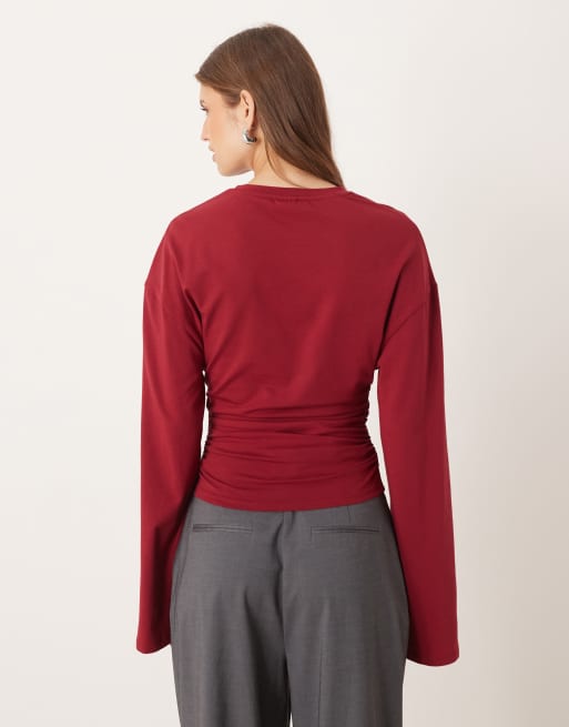 Top rojo con mangas anchas de tejido suave de Gina Tricot, 3 de 4