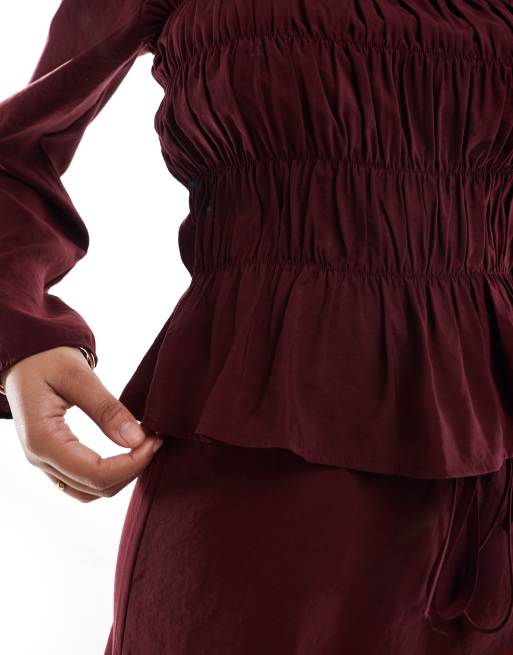 Top rojo con mangas ángel con diseño fruncido de modal de ASOS DESIGN, 3 de 4