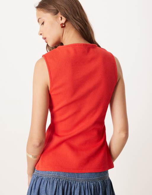 Top rojo de corte alargado con cintura ceñida y botones delanteros de ASOS DESIGN, 4 de 4