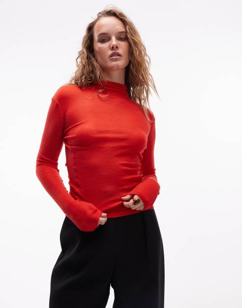 Top rojo de manga larga con capucha de punto de lana de merino de ARKET - view 1