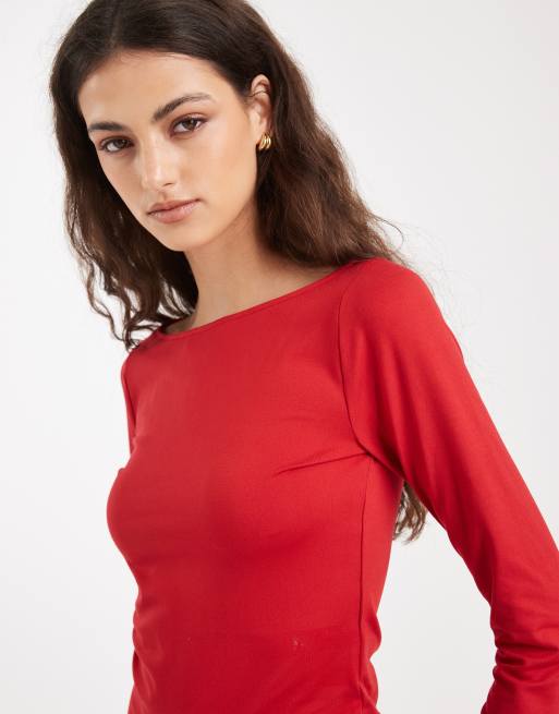 Top rojo de manga larga con cuello recto sin costuras de Hollister, 2 de 4