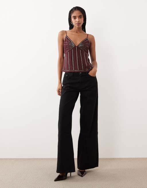 Top rojo de tirantes con cuentas de Abercrombie & Fitch, 2 de 4