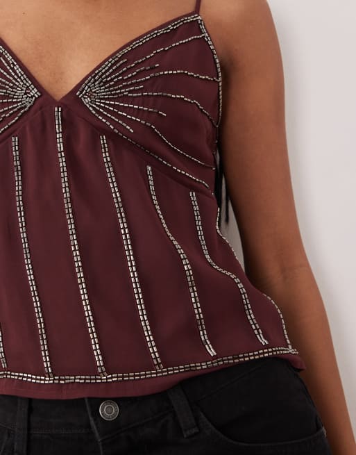 Top rojo de tirantes con cuentas de Abercrombie & Fitch, 3 de 4