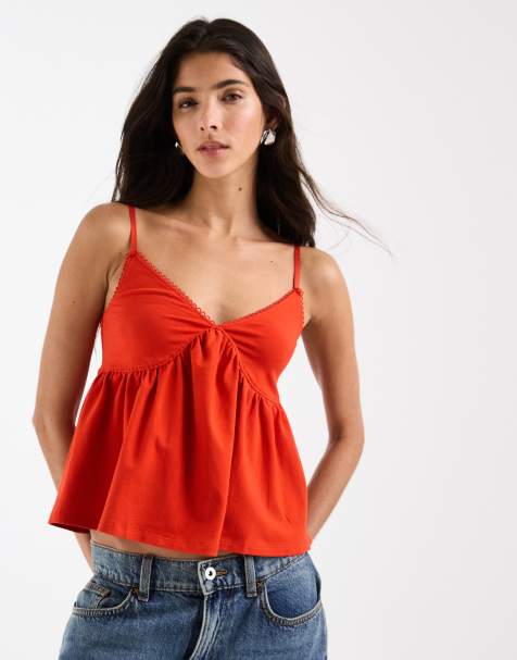 Top rojo de tirantes estilo babydoll con detalle de ribete de ASOS DESIGN - view 1