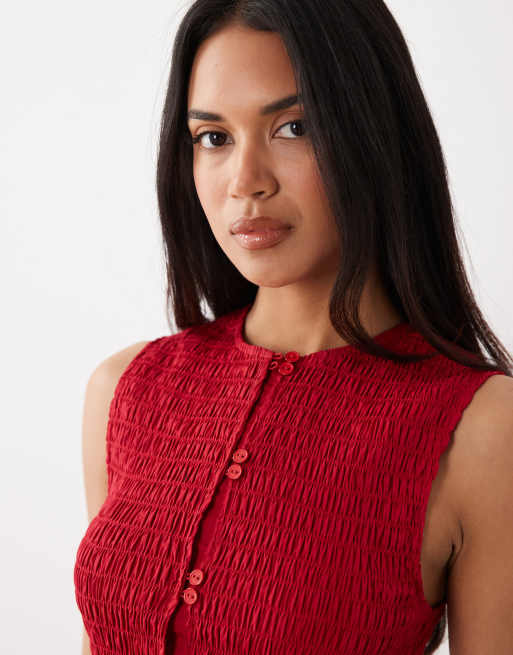 Top rojo fruncido sin mangas con botones dobles de ASOS DESIGN, 3 de 4