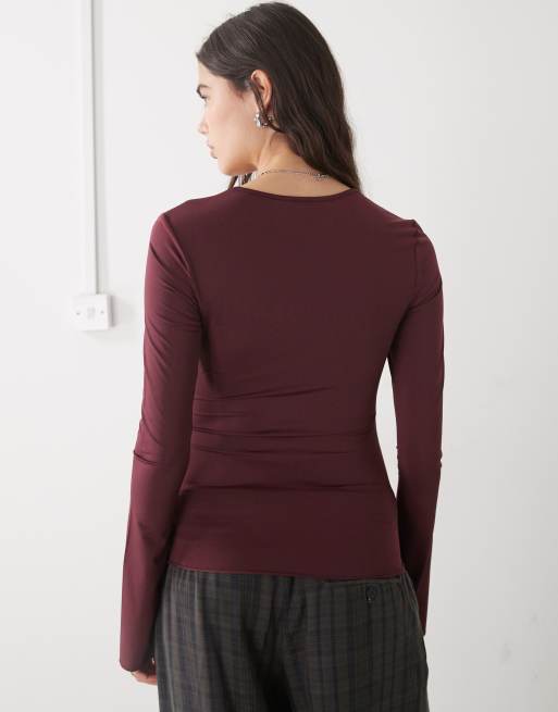 Top rojo oscuro de manga larga de Monki, 4 de 4