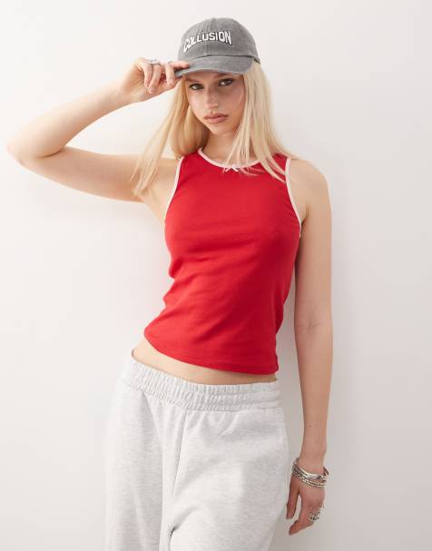 Top rojo sin mangas con ribetes en contraste de COLLUSION - view 1