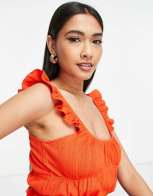 Top rojo texturizado de tirantes con volantes de Topshop, 4 de 4