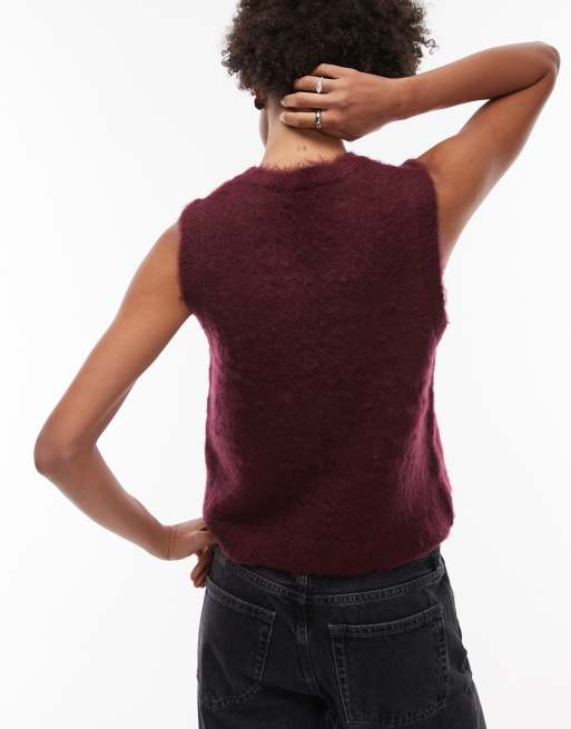 Top rojo vino sin mangas de corte cuadrado de punto de ASOS DESIGN, 2 de 4