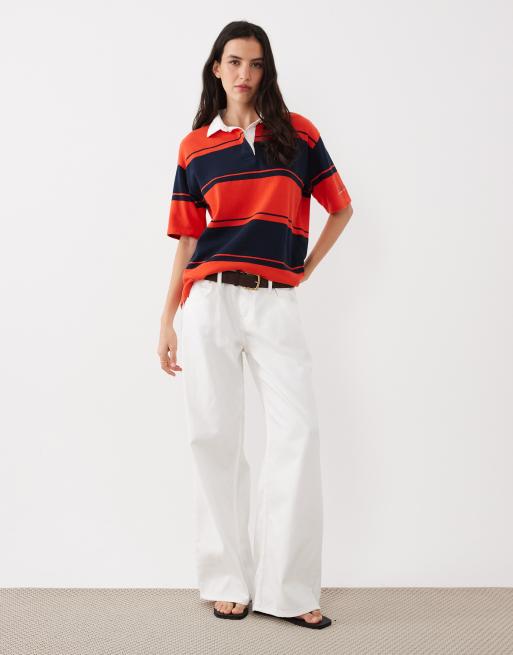 Top rojo y negro a rayas de estilo rugby con botones de GANT, 2 de 4