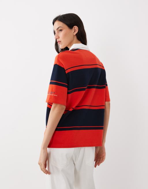 Top rojo y negro a rayas de estilo rugby con botones de GANT, 4 de 4