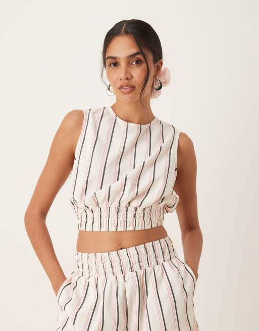Top rosa a rayas con abertura en la espalda y diseño fruncido de ASOS DESIGN (parte de un conjunto)