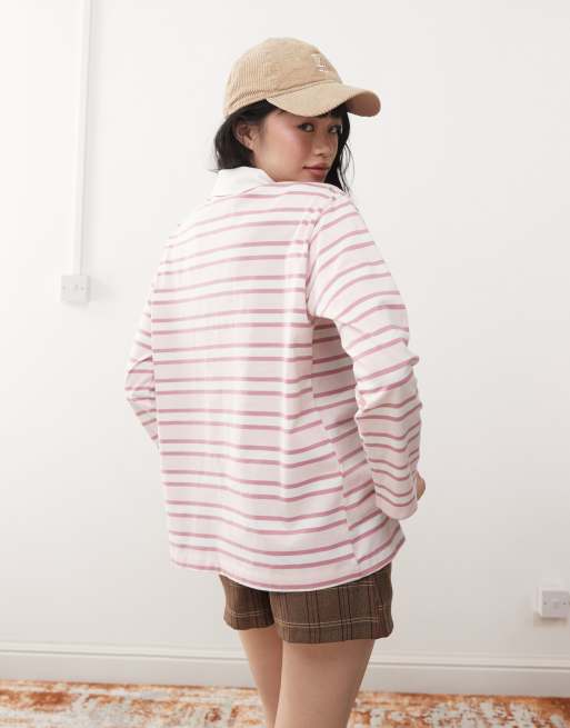 Top rosa a rayas de manga larga y estilo rugby de Miss Selfridge, 4 de 4