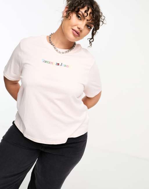 Top rosa claro con logo lineal de colores de Tommy Jeans Plus