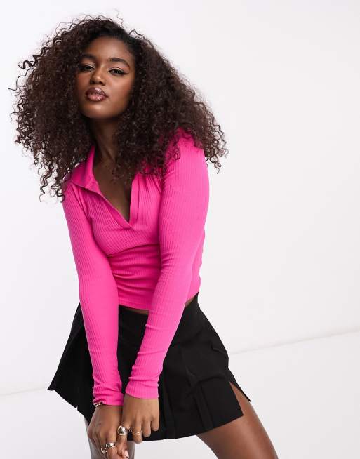 Top rosa con cuello tipo polo de Monki