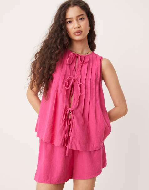 Top rosa con detalle de lazada de mezcla de lino Tilly de Nobody's Child (parte de un conjunto) - view 1