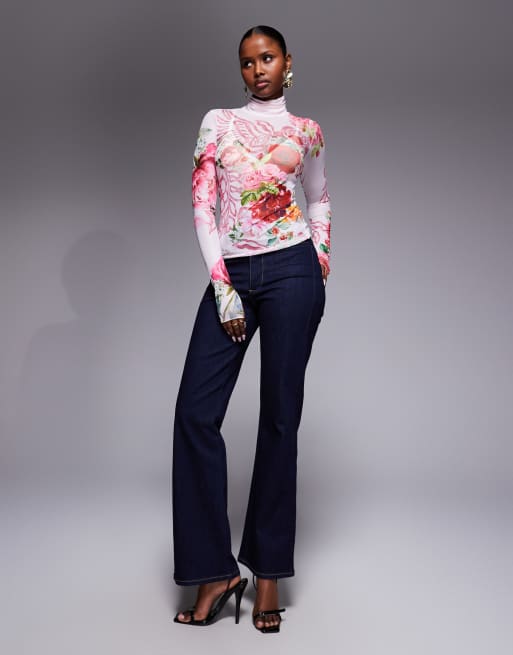 Top rosa con estampado floral y cuello vuelto de malla Zadie de AFRM, 2 de 4
