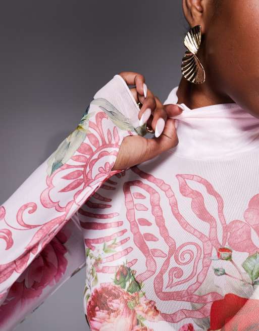Top rosa con estampado floral y cuello vuelto de malla Zadie de AFRM, 3 de 4